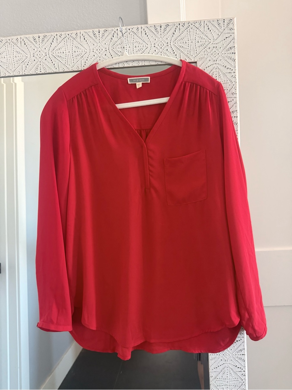 Pleione Red V-Neck Long Sleeve Blouse